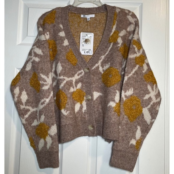 DR2 Sweaters - DR2 by Daniel Rainn Floral Button Cardigan XS Women's Sweater Taupe Yellow NWT